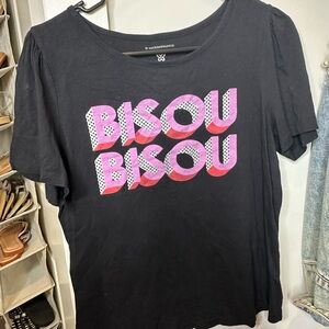 Anthropologie Black Pink Graphic Short Sleeve Tee